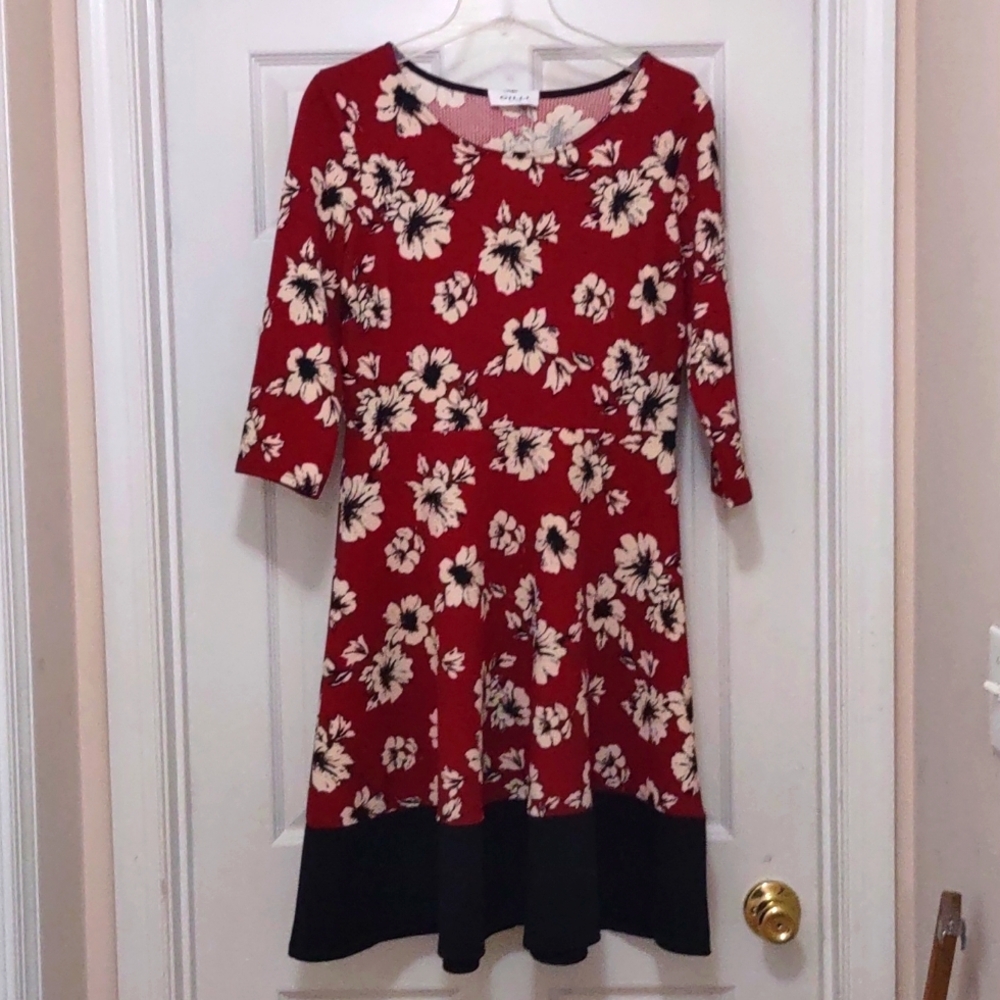 Gilli Dark Red Floral A-Line Dress Plus Size 0X